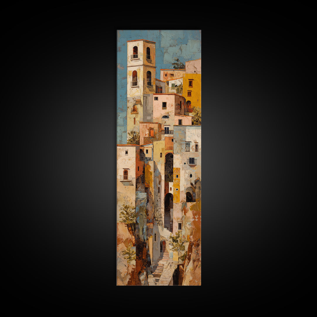Amalfi Coast Cliffs Canvas Print, Italian Villa Art, Coastal Wall Art, Living Room Decor, Oil Painting, Villa, IVA-1x3-97
