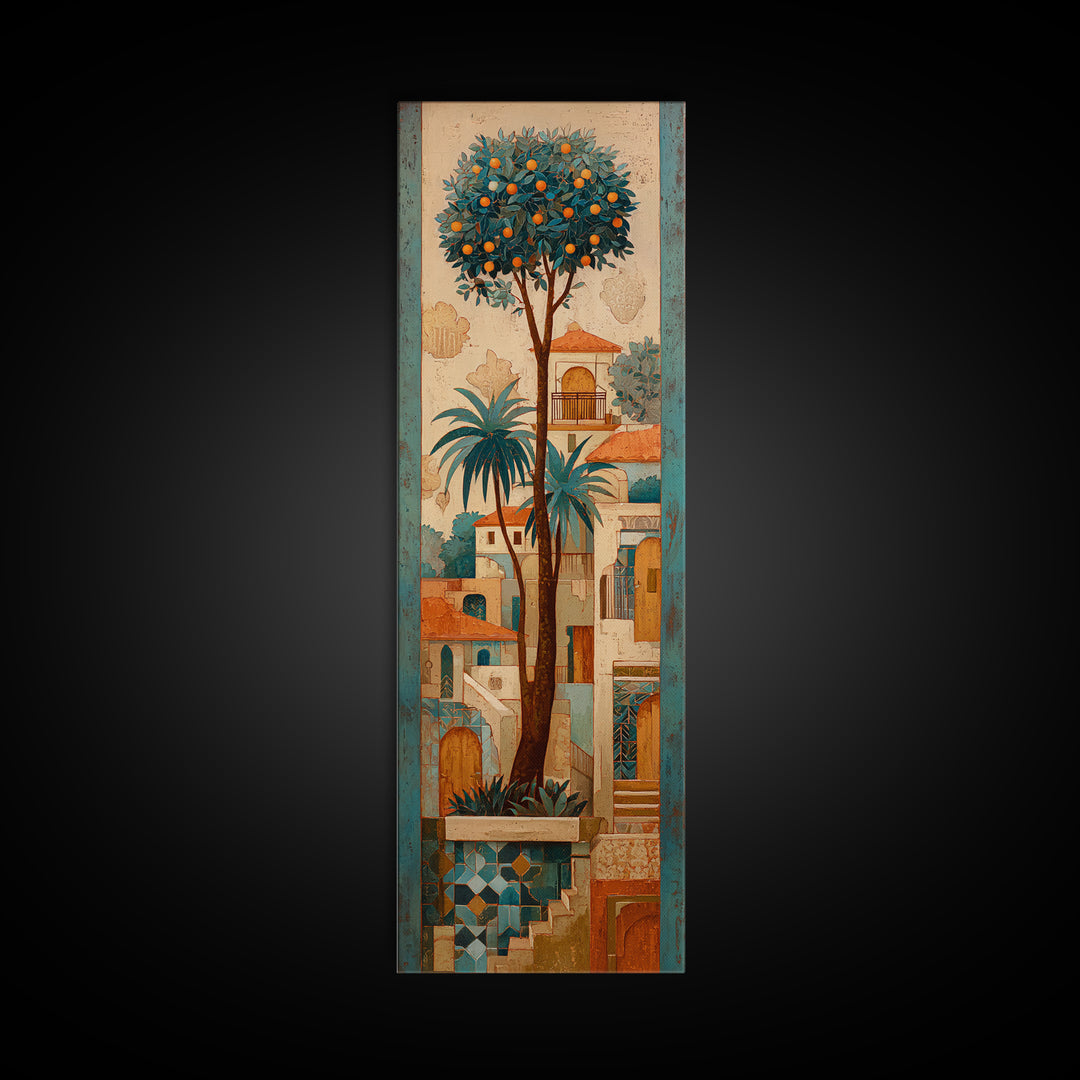 Orange Tree in a Courtyard Planter Canvas Print, Italian Villa Art, Rustic Home Decor, Living Room Decor, Fine Art, Villa, IVA-1x3-98