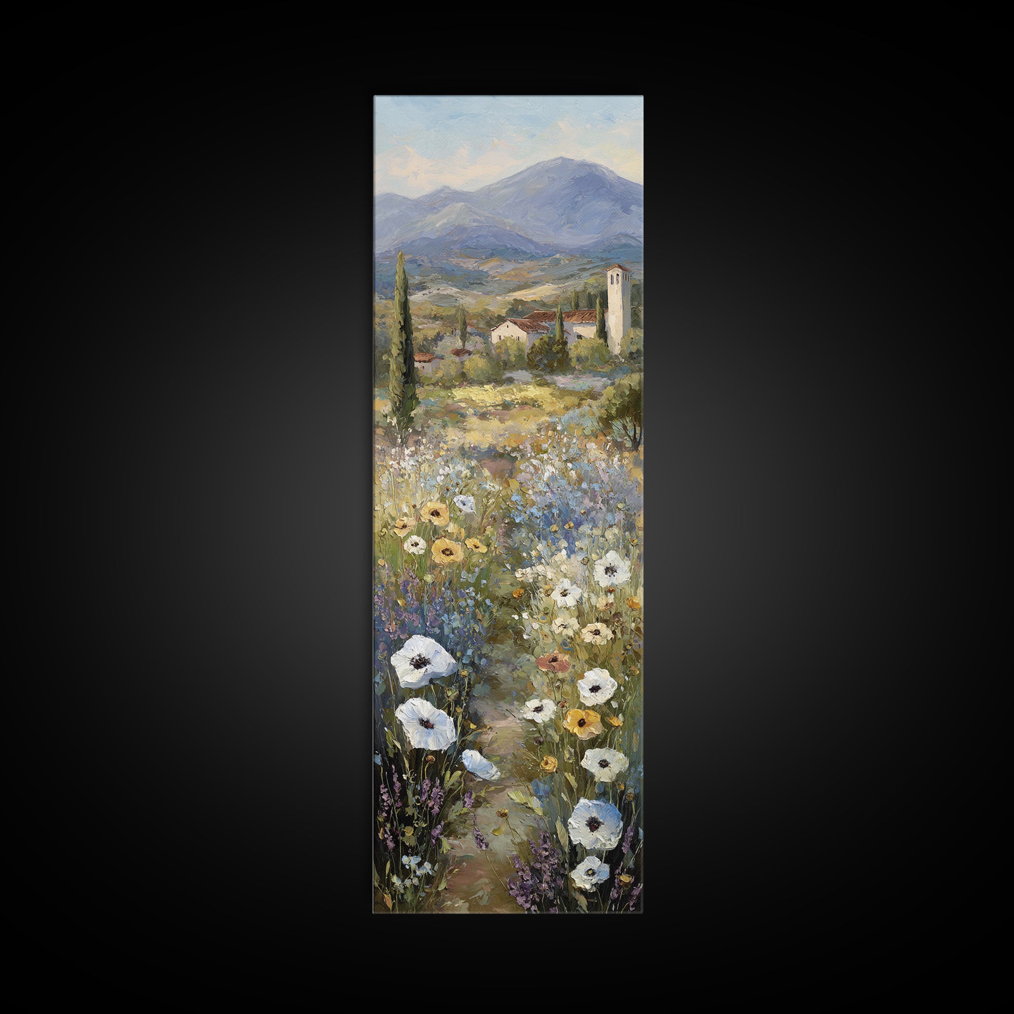 Tuscan Poppy Field Canvas Print, Italian Villa Art, Framed Wall Art, Living Room Decor, Watercolor Art, Villa, IVA-1x3-99