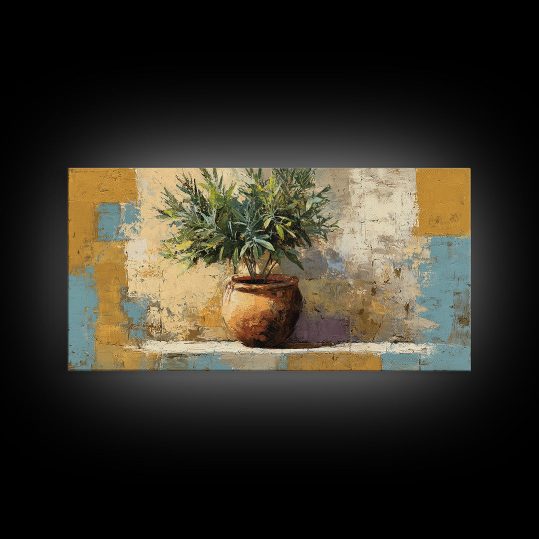 Terra Cotta Pot Framed Canvas Print, Italian Villa Art, Digital Art Print, Living Room Decor, Fine Art, Villa, Luxury Decor, IVA-2x1-18