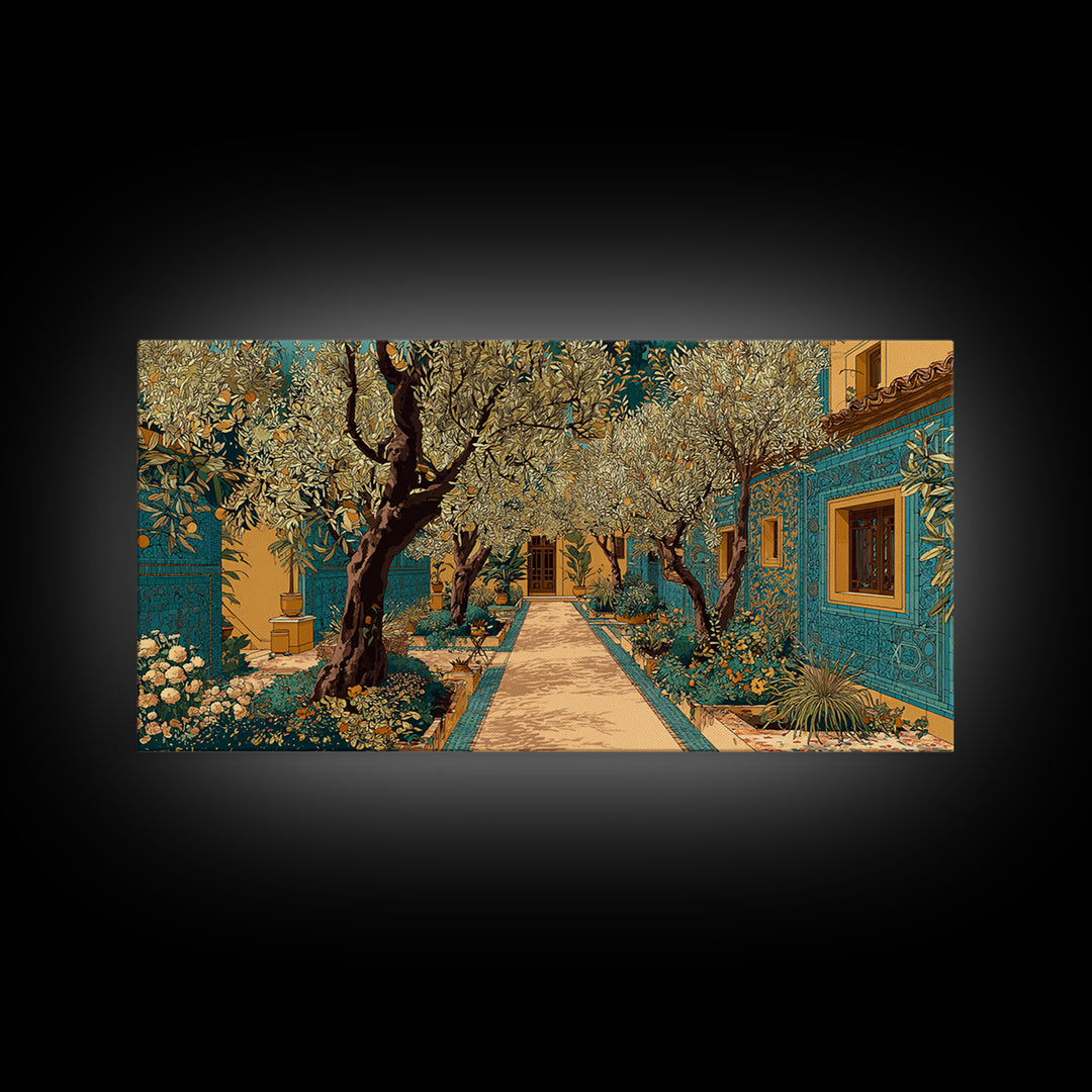 Olive Grove Path Framed Canvas Print, Italian Villa Art, Printable Wall Art, Living Room Decor, Watercolor Art, Villa, IVA-2x1-23