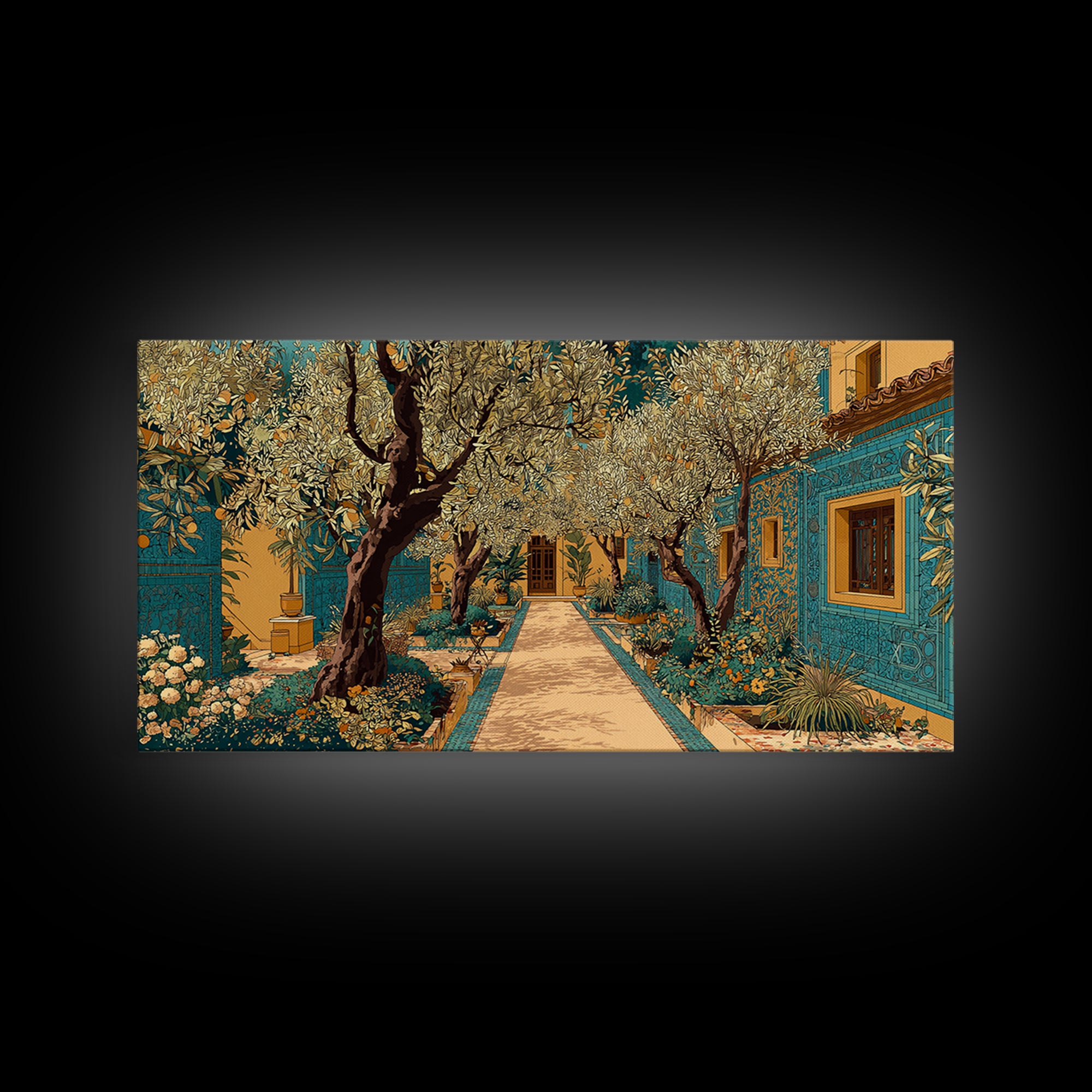 Olive Grove Path Framed Canvas Print, Italian Villa Art, Printable Wall Art, Living Room Decor, Watercolor Art, Villa, IVA-2x1-23