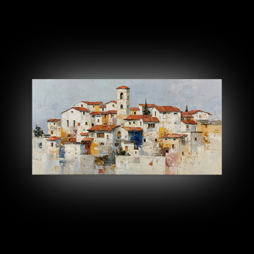 Terracotta Rooftops Against Pale Sky Framed Canvas Print, Italian Villa Art, Room Decor, Living Room Decor, Fine Art, Villa, IVA-2x1-24