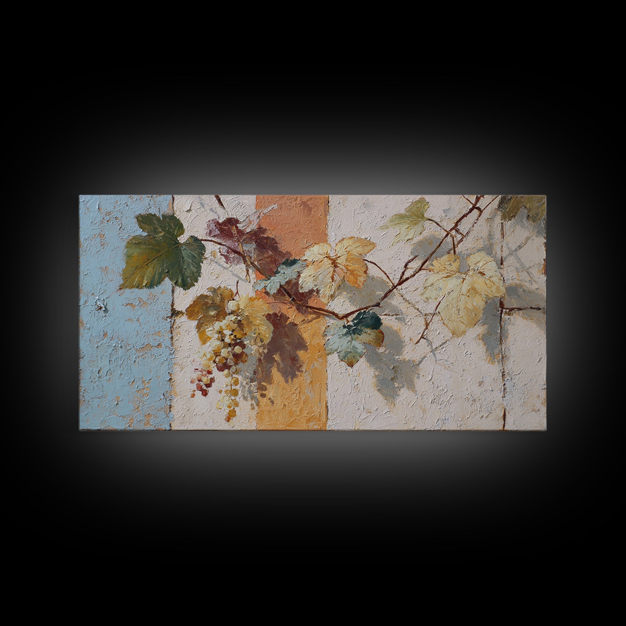Grapevine and Wine Still Life on Linen Framed Canvas Print, Italian Villa Art, Printable Art, Living Room Decor, Villa, IVA-2x1-3