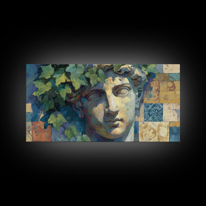 Classic Roman Statue Bust Canvas Print, Italian Villa Art, Living Room Decor, Oil Painting, Villa, Bedroom Wall Art, IVA-2x1-32