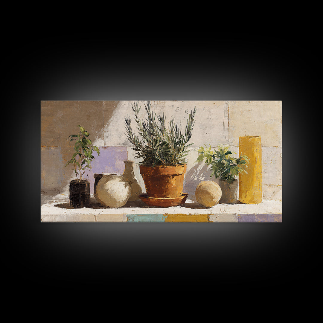 Terra Cotta Pot Framed Canvas Print, Italian Villa Art, Digital Art Print, Living Room Decor, Fine Art, Villa, Luxury Decor, IVA-2x1-42
