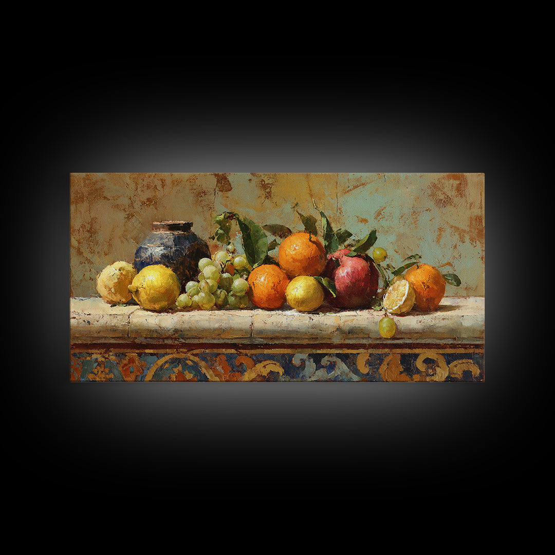 Marble Fruit Still Life Framed Canvas Print, Italian Villa Art, Contemporary Art, Living Room Decor, Fine Art, Villa, IVA-2x1-43