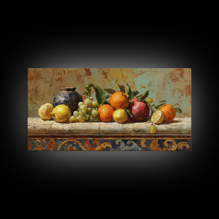 Marble Fruit Still Life Framed Canvas Print, Italian Villa Art, Contemporary Art, Living Room Decor, Fine Art, Villa, IVA-2x1-43