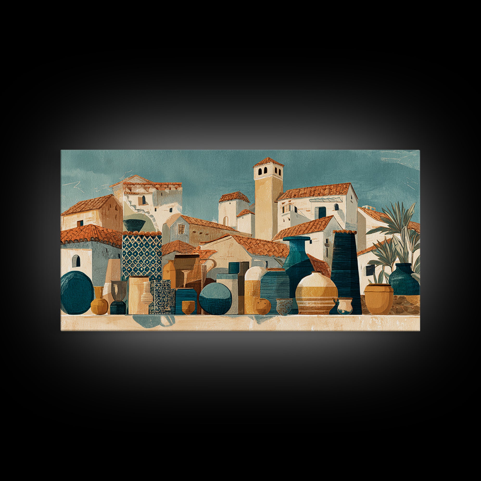 Terracotta Rooftops Against Pale Sky Canvas Print, Italian Villa Art, Wall Art Prints, Living Room Decor, Fine Art, Villa, IVA-2x1-48