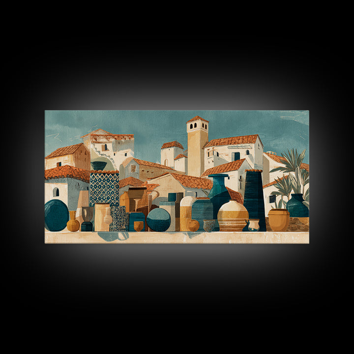 Terracotta Rooftops Against Pale Sky Canvas Print, Italian Villa Art, Wall Art Prints, Living Room Decor, Fine Art, Villa, IVA-2x1-48
