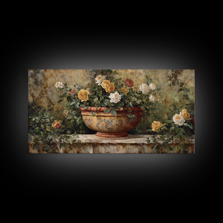 Italian Villa Garden Urn Framed Canvas Print, Italian Villa Art, Modern Decor, Living Room Decor, Oil Painting, Villa, IVA-2x1-50