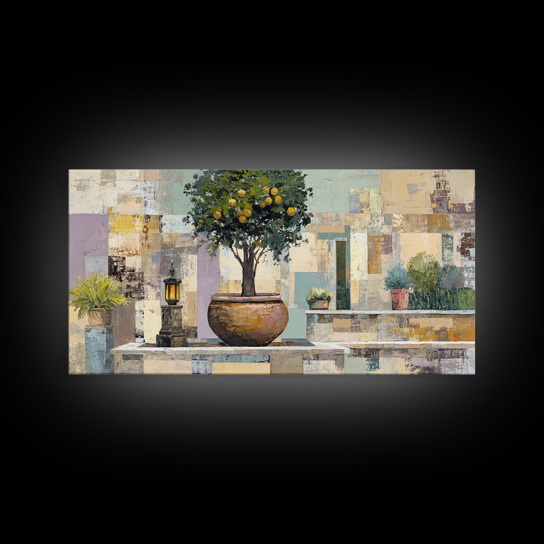 Orange Tree in a Courtyard Planter Canvas Print, Italian Villa Art, Statement Artwork, Living Room Decor, Fine Art, Villa, IVA-2x1-58