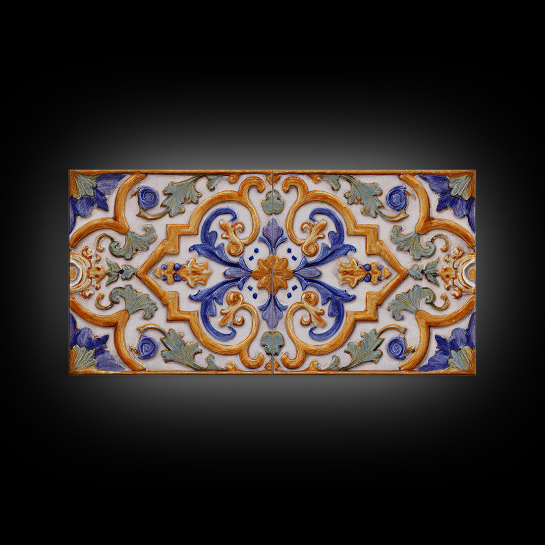 Italian Tile Pattern Canvas Print, Italian Villa Art, Statement Artwork, Living Room Decor, Fine Art, Villa, Oil Painting, IVA-2x1-61