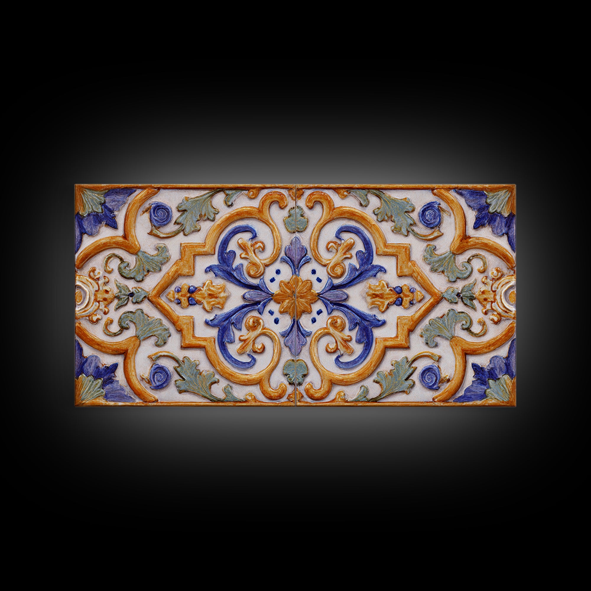 Italian Tile Pattern Canvas Print, Italian Villa Art, Statement Artwork, Living Room Decor, Fine Art, Villa, Oil Painting, IVA-2x1-61
