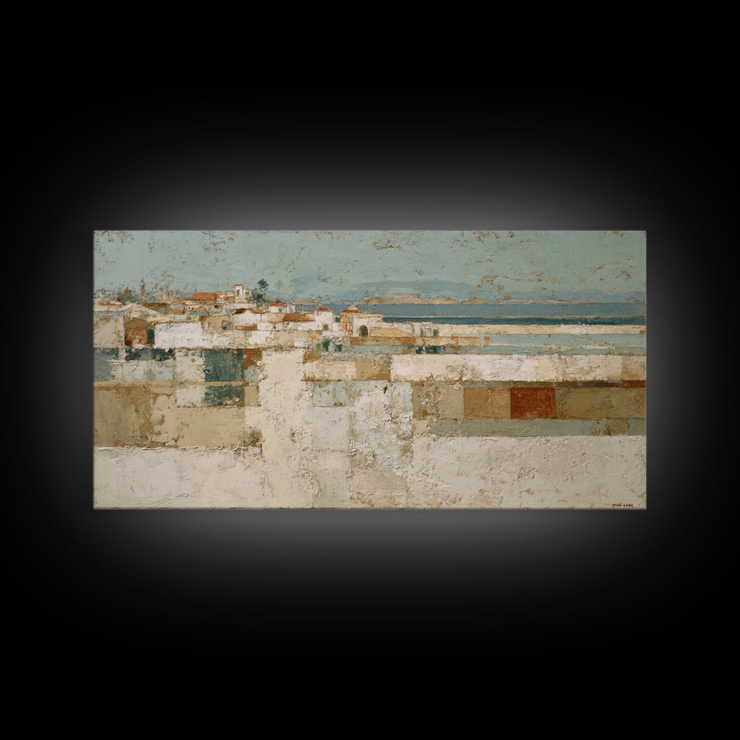 Terracotta Rooftops Against Pale Sky Framed Canvas Print, Italian Villa Art, Printable Art, Living Room Decor, Fine Art, Villa, IVA-2x1-72