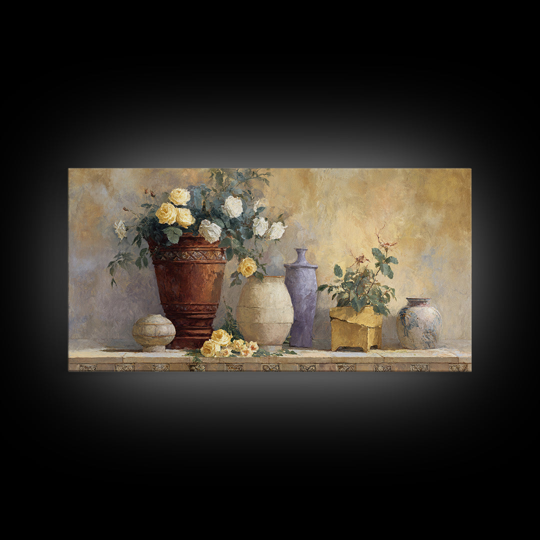 Italian Villa Garden Urn Canvas Print, Italian Villa Art, Art Print, Living Room Decor, Watercolor Art, Villa, Printable Art, IVA-2x1-74
