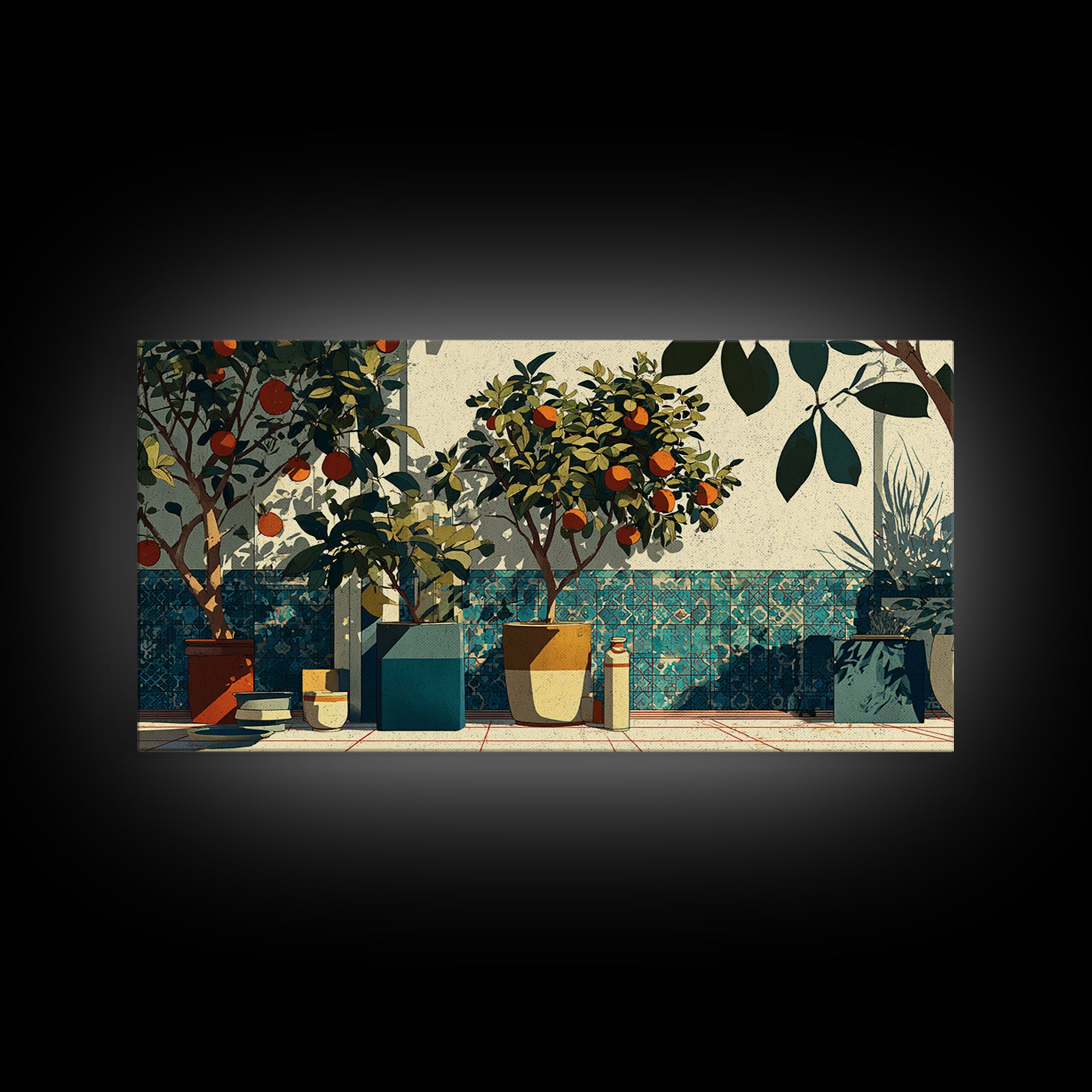 Orange Tree in a Courtyard Planter Canvas Print, Italian Villa Art, Statement Artwork, Living Room Decor, Fine Art, Villa, IVA-2x1-82