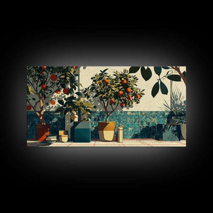 Orange Tree in a Courtyard Planter Canvas Print, Italian Villa Art, Statement Artwork, Living Room Decor, Fine Art, Villa, IVA-2x1-82