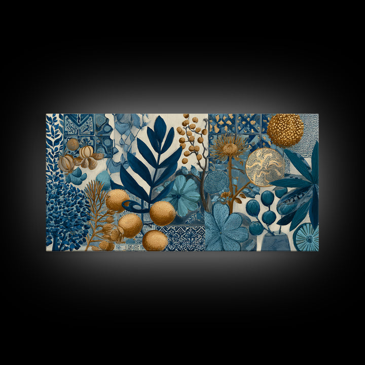 Italian Tile Pattern Framed Canvas Print, Italian Villa Art, Textured Painting, Living Room Decor, Villa, Living Room Wall Art, IVA-2x1-85