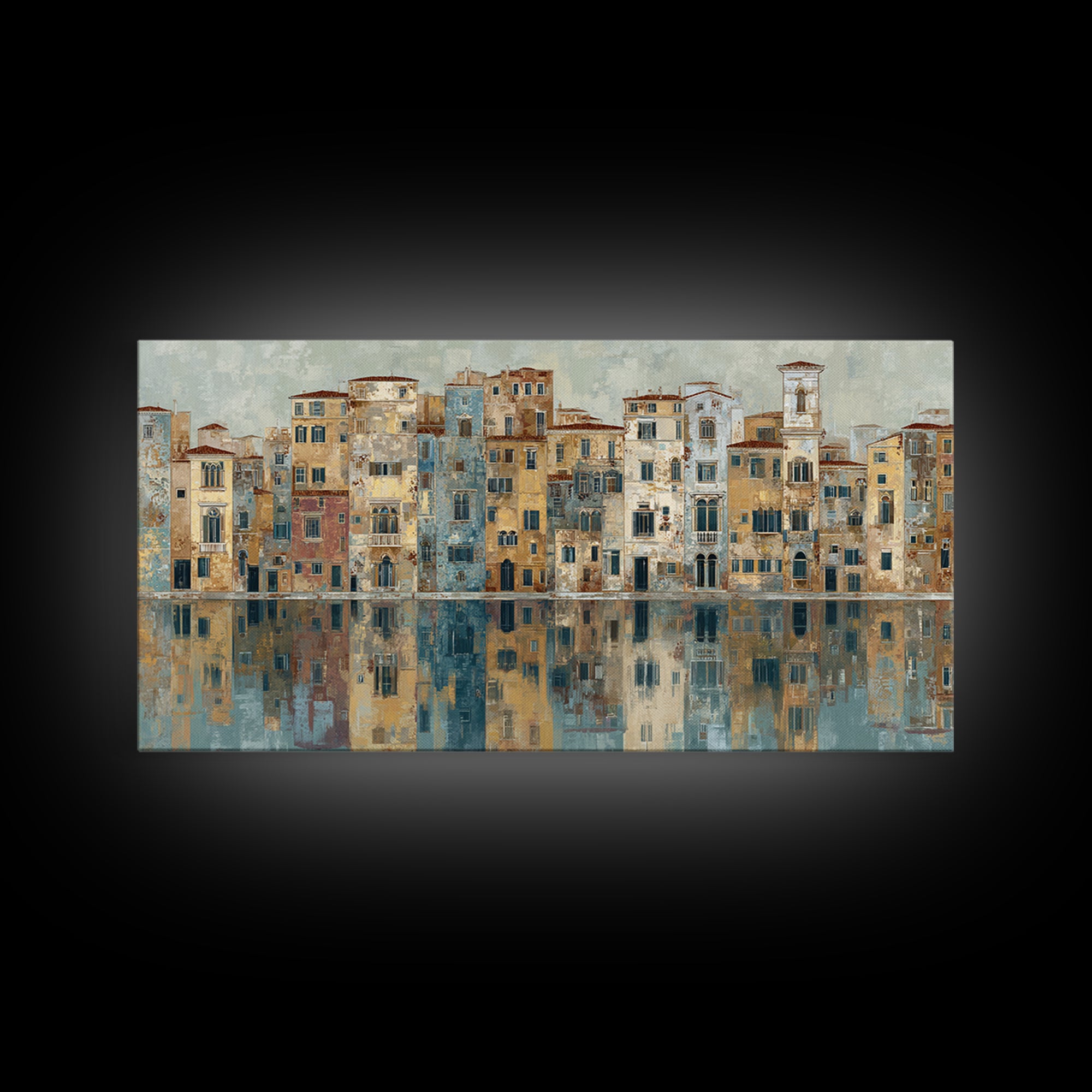 Venetian Canal Reflection Without City Crowd Canvas Print, Italian Villa Art, Bedroom Wall Art, Living Room Decor, Villa, IVA-2x1-88