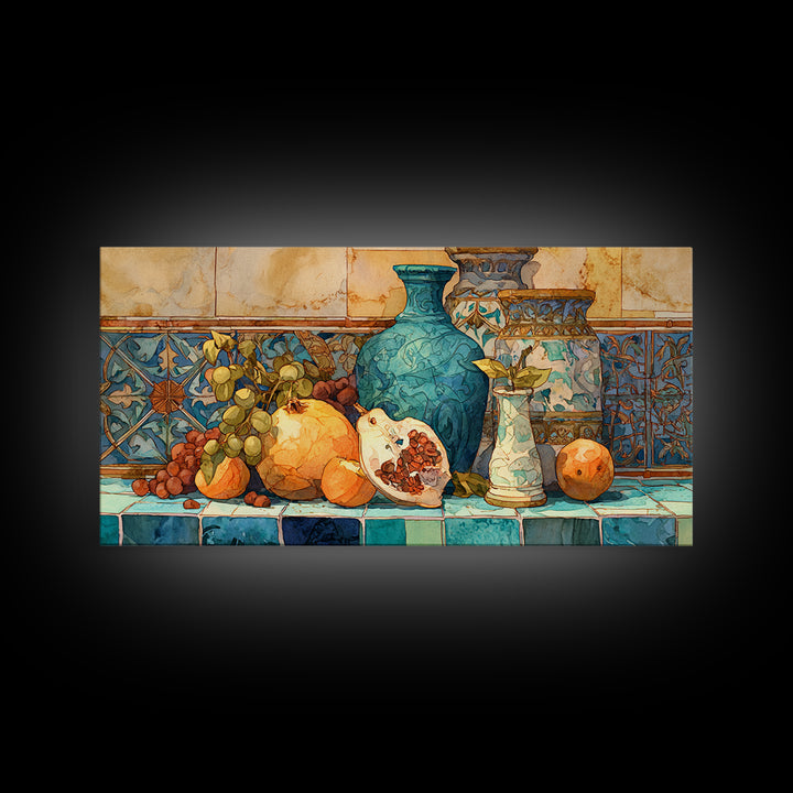 Marble Fruit Still Life Framed Canvas Print, Italian Villa Art, Contemporary Art, Living Room Decor, Fine Art, Villa, IVA-2x1-91