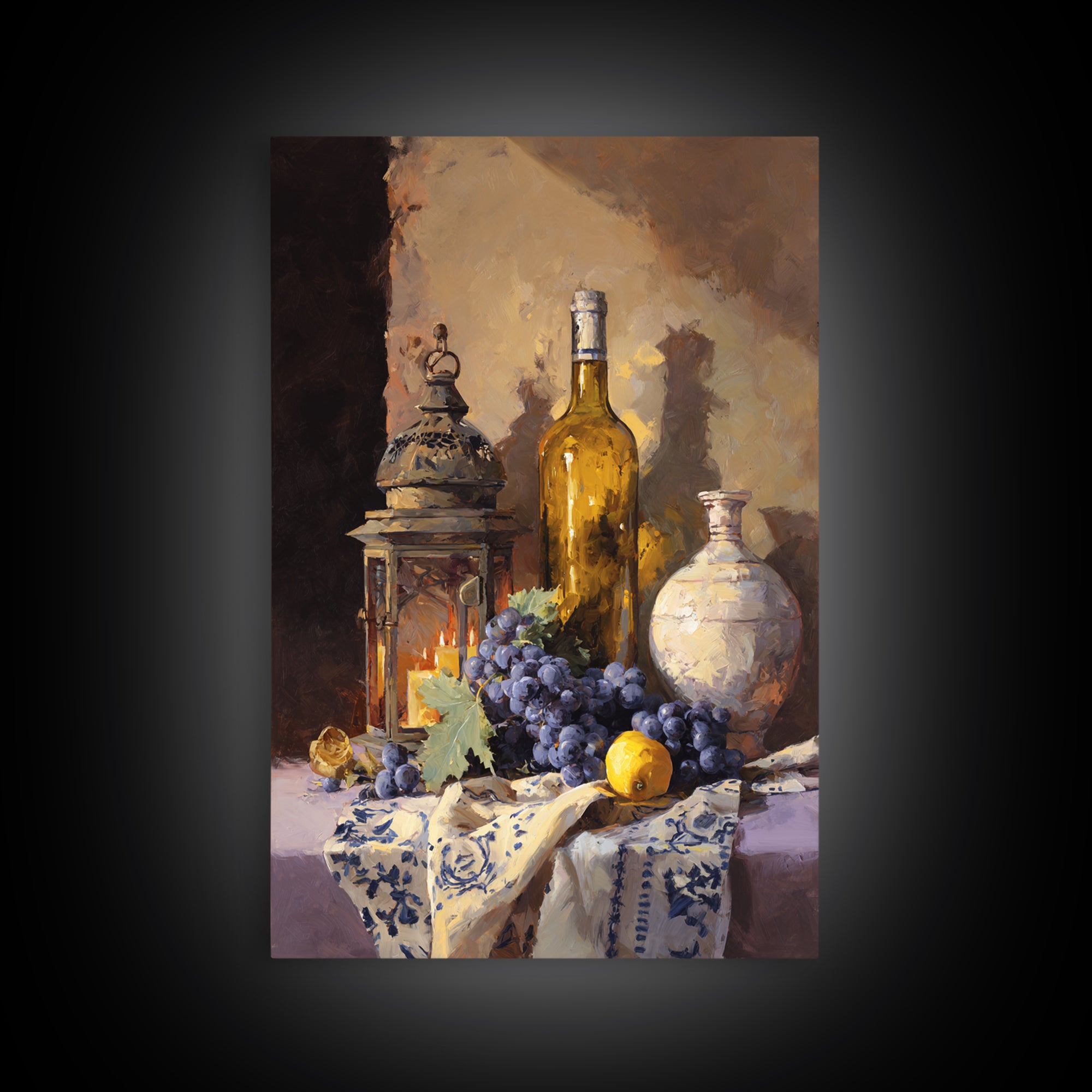 Grapevine and Wine Still Life on Linen Canvas Print, Italian Villa Art, Living Room Wall Art, Living Room Decor, Villa, IVA-2x3-15