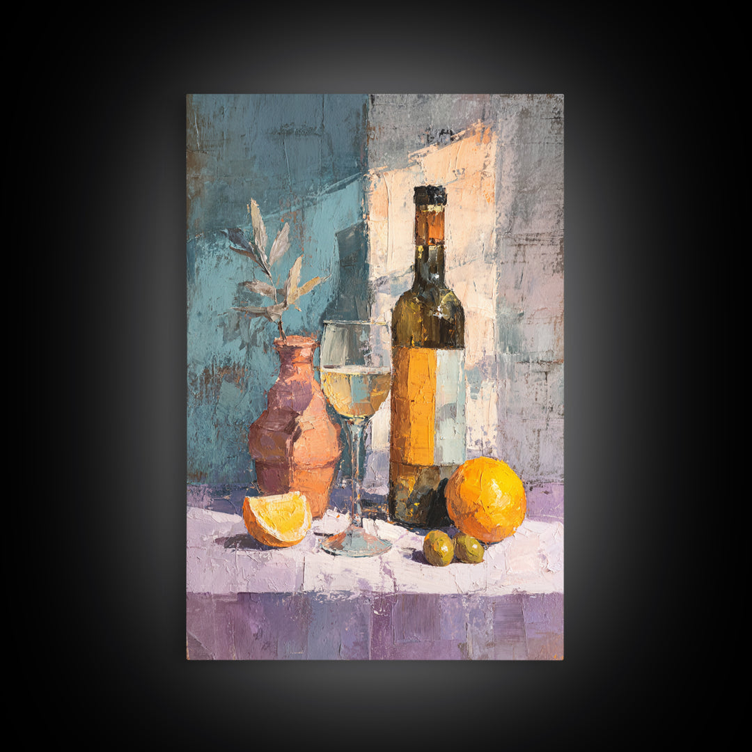 White Wine and Olives Still Life Framed Canvas Print, Italian Villa Art, Printable Art, Living Room Decor, Fine Art, Villa, IVA-2x3-24