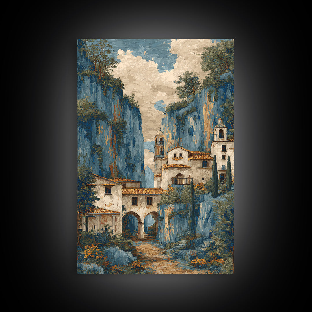 Amalfi Coast Cliffs Canvas Print, Italian Villa Art, Fine Art Print, Living Room Decor, Fine Art, Villa, Original Painting, IVA-2x3-45