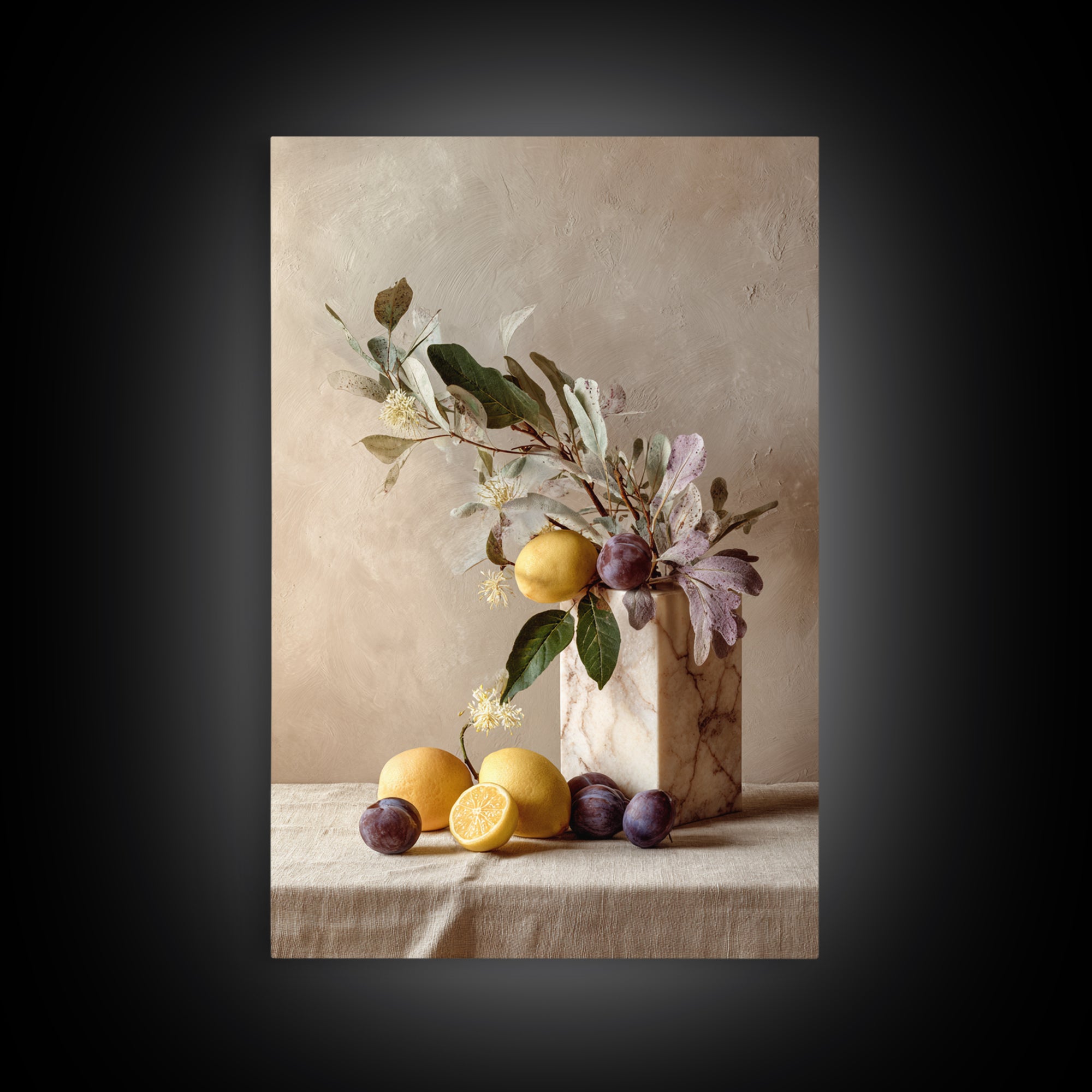 Marble Fruit Still Life Framed Canvas Print, Italian Villa Art, Digital Download Art, Living Room Decor, Fine Art, Villa, IVA-2x3-55