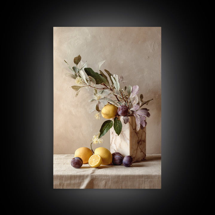 Marble Fruit Still Life Framed Canvas Print, Italian Villa Art, Digital Download Art, Living Room Decor, Fine Art, Villa, IVA-2x3-55