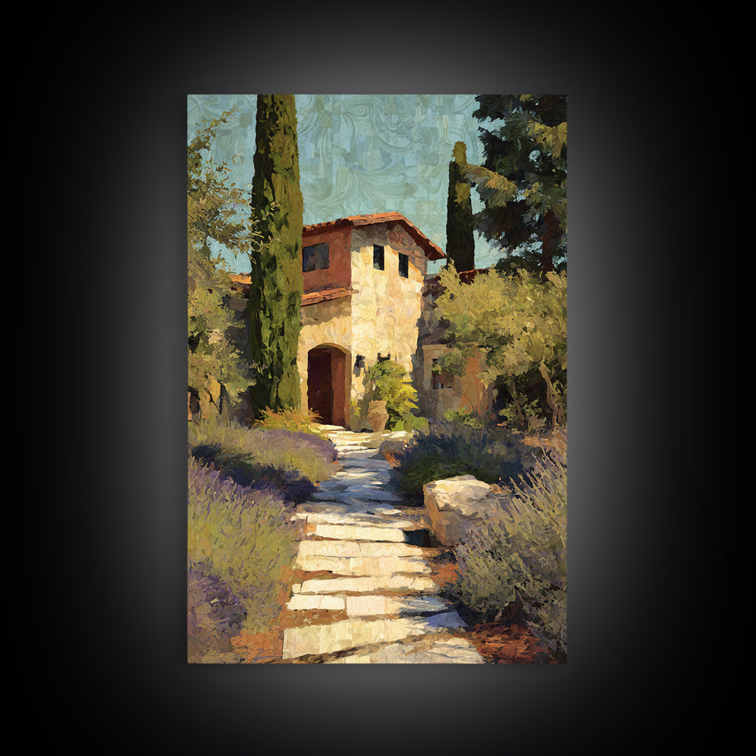Olive Grove Path Framed Canvas Print, Italian Villa Art, Landscape Print, Living Room Decor, Oil Painting, Villa, IVA-2x3-59