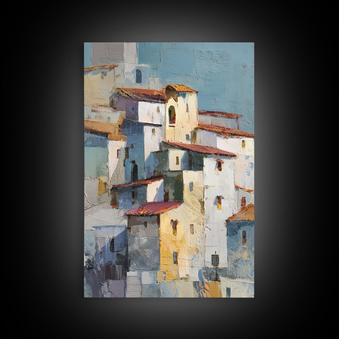 Terracotta Rooftops Against Pale Sky Framed Canvas Print, Italian Villa Art, Digital Art Print, Living Room Decor, Villa, IVA-2x3-60