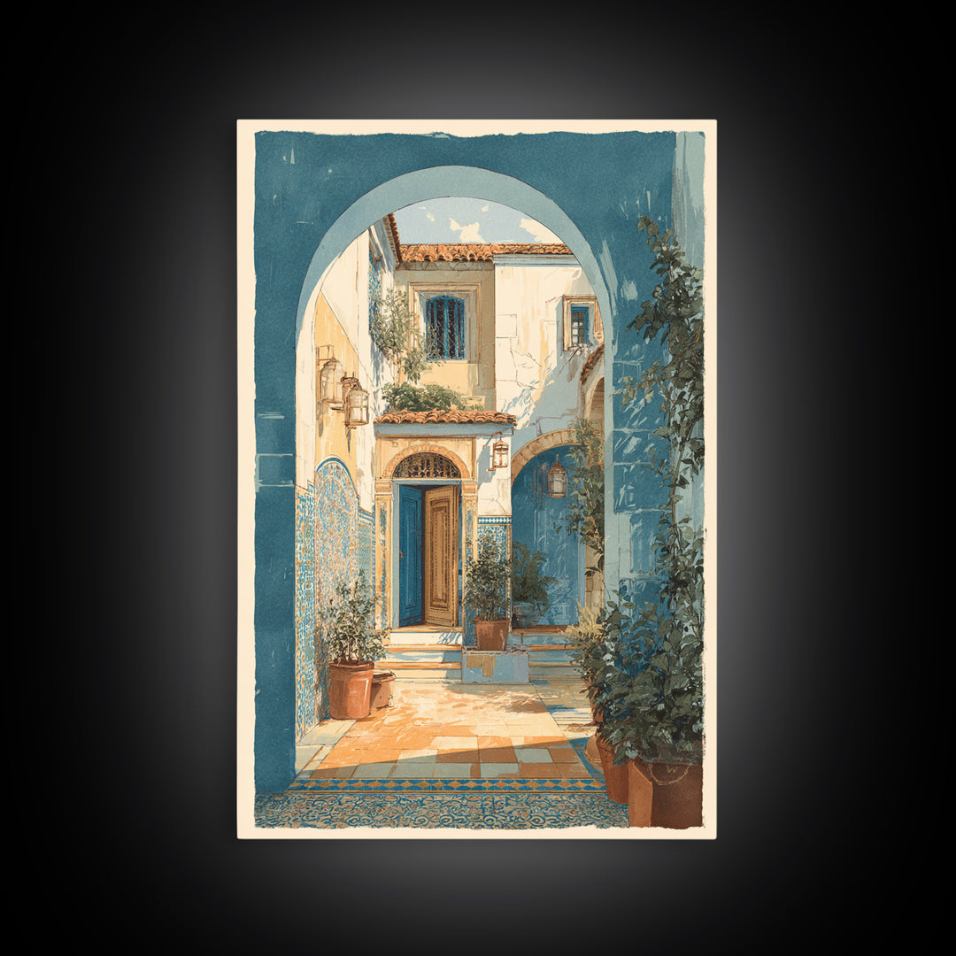 Mediterranean Arch Framing Blue Sea Framed Canvas Print, Italian Villa Art, Gallery Wall Set, Living Room Decor, Villa, IVA-2x3-64