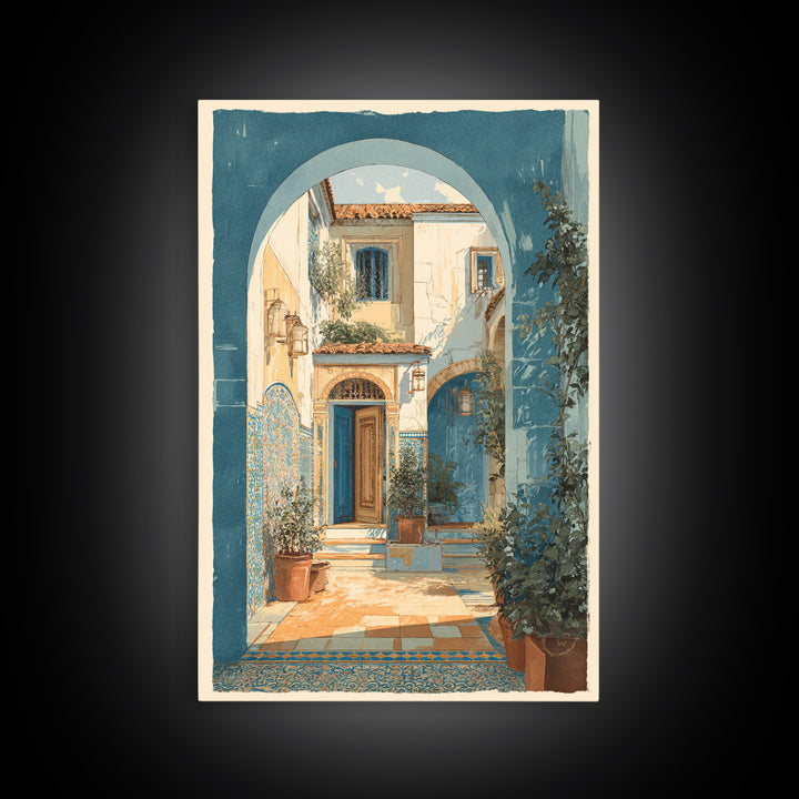 Mediterranean Arch Framing Blue Sea Framed Canvas Print, Italian Villa Art, Gallery Wall Set, Living Room Decor, Villa, IVA-2x3-64