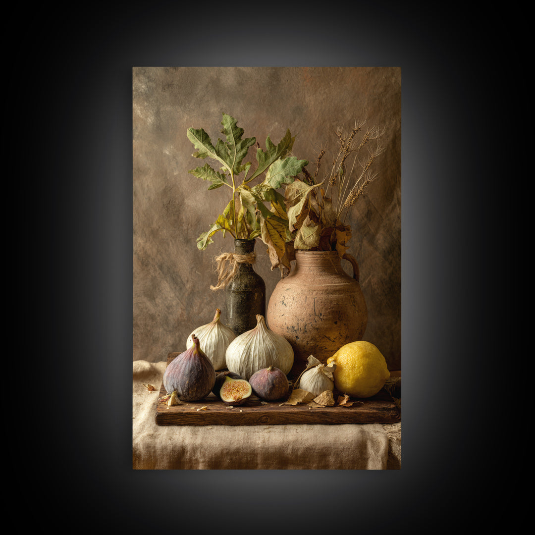 Figs and Cheese on Rustic Wooden Board Canvas Print, Italian Villa Art, Art Print, Living Room Decor, Fine Art, Villa, IVA-2x3-65