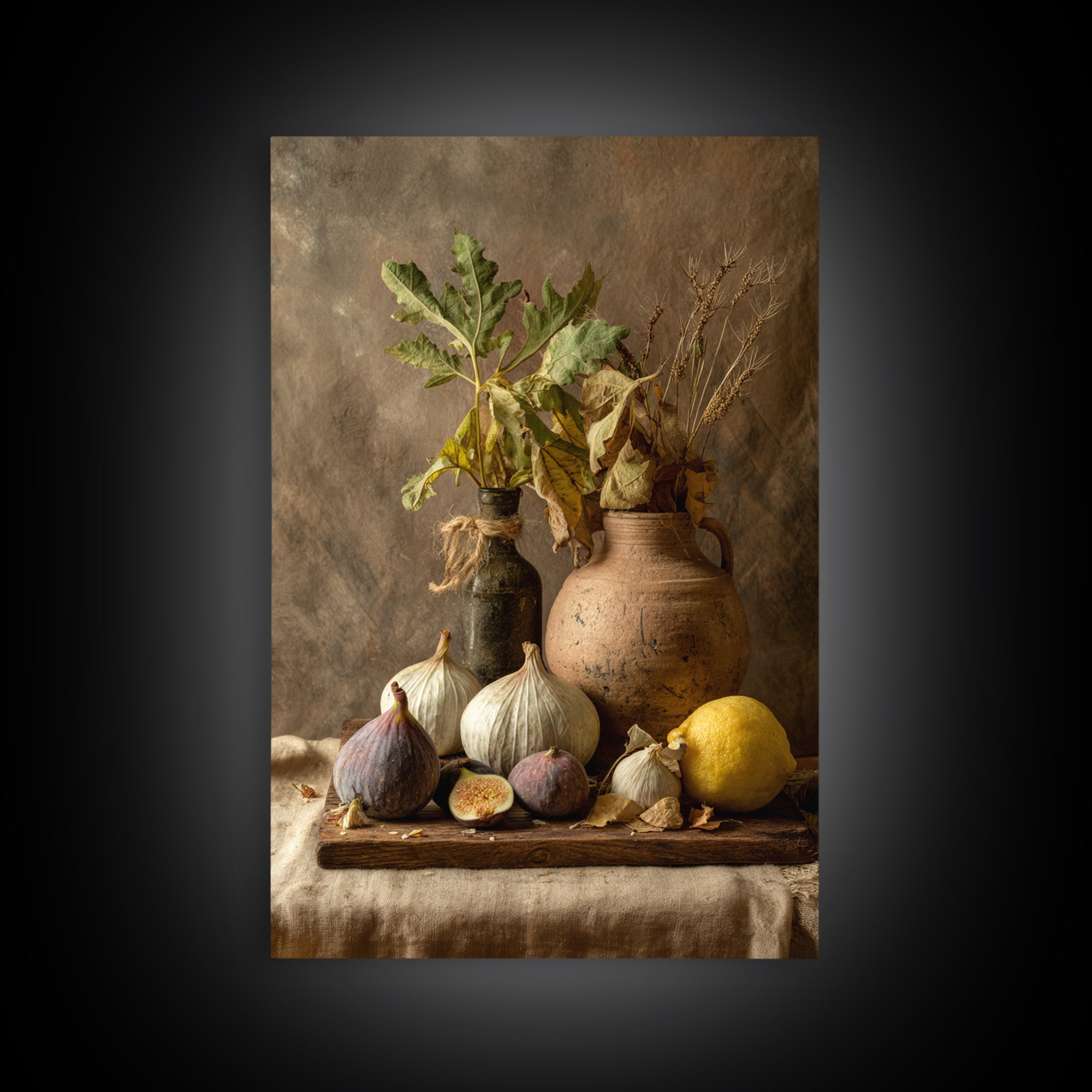 Figs and Cheese on Rustic Wooden Board Canvas Print, Italian Villa Art, Art Print, Living Room Decor, Fine Art, Villa, IVA-2x3-65