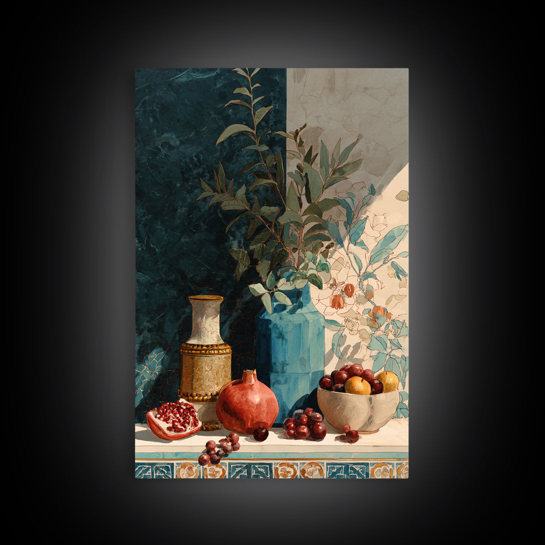 Marble Fruit Still Life Canvas Print, Italian Villa Art, Original Painting, Living Room Decor, Villa, Landscape Painting, IVA-2x3-7
