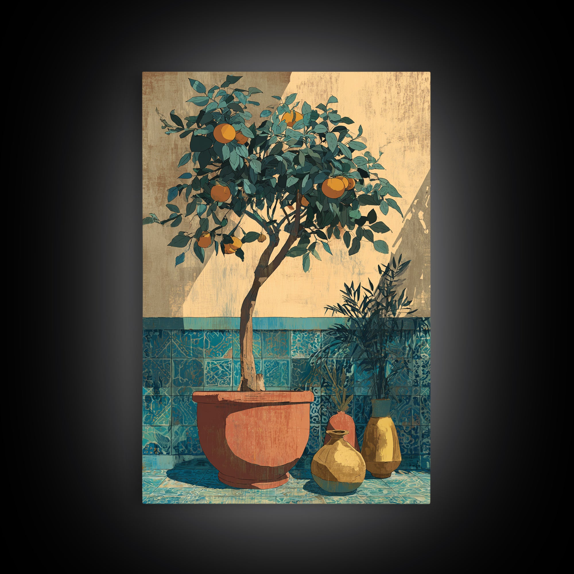 Orange Tree in a Courtyard Planter Canvas Print, Italian Villa Art, Statement Artwork, Living Room Decor, Fine Art, Villa, IVA-2x3-70