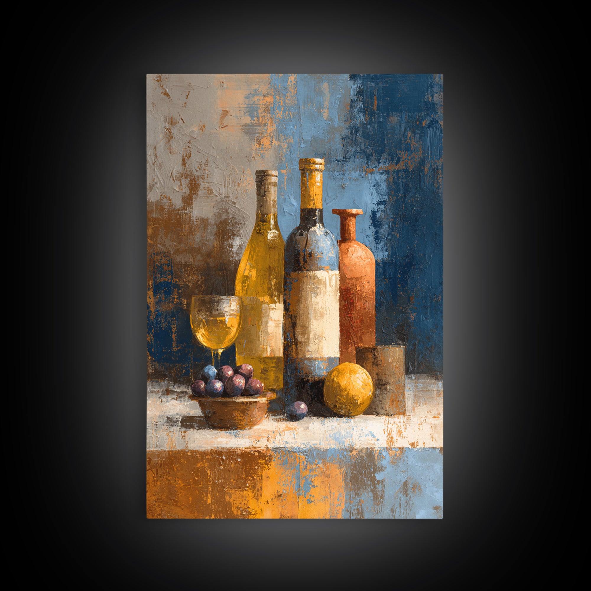 White Wine and Olives Still Life Canvas Print, Italian Villa Art, Neutral Wall Art, Living Room Decor, Oil Painting, Villa, IVA-2x3-72