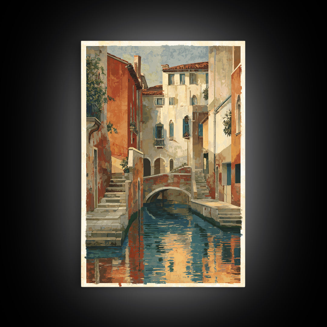 Venetian Canal Reflection Without City Crowd Canvas Print, Italian Villa Art, Textured Painting, Living Room Decor, Villa, IVA-2x3-76