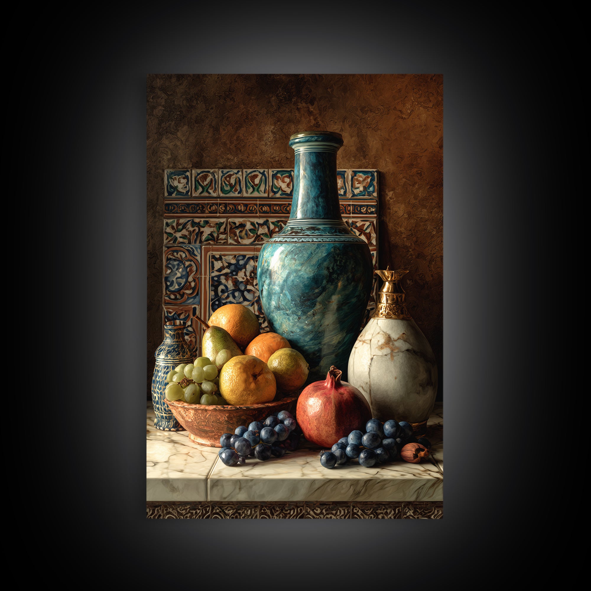 Marble Fruit Still Life Canvas Print, Italian Villa Art, Rustic Home Decor, Living Room Decor, Fine Art, Villa, Boho Decor, IVA-2x3-79