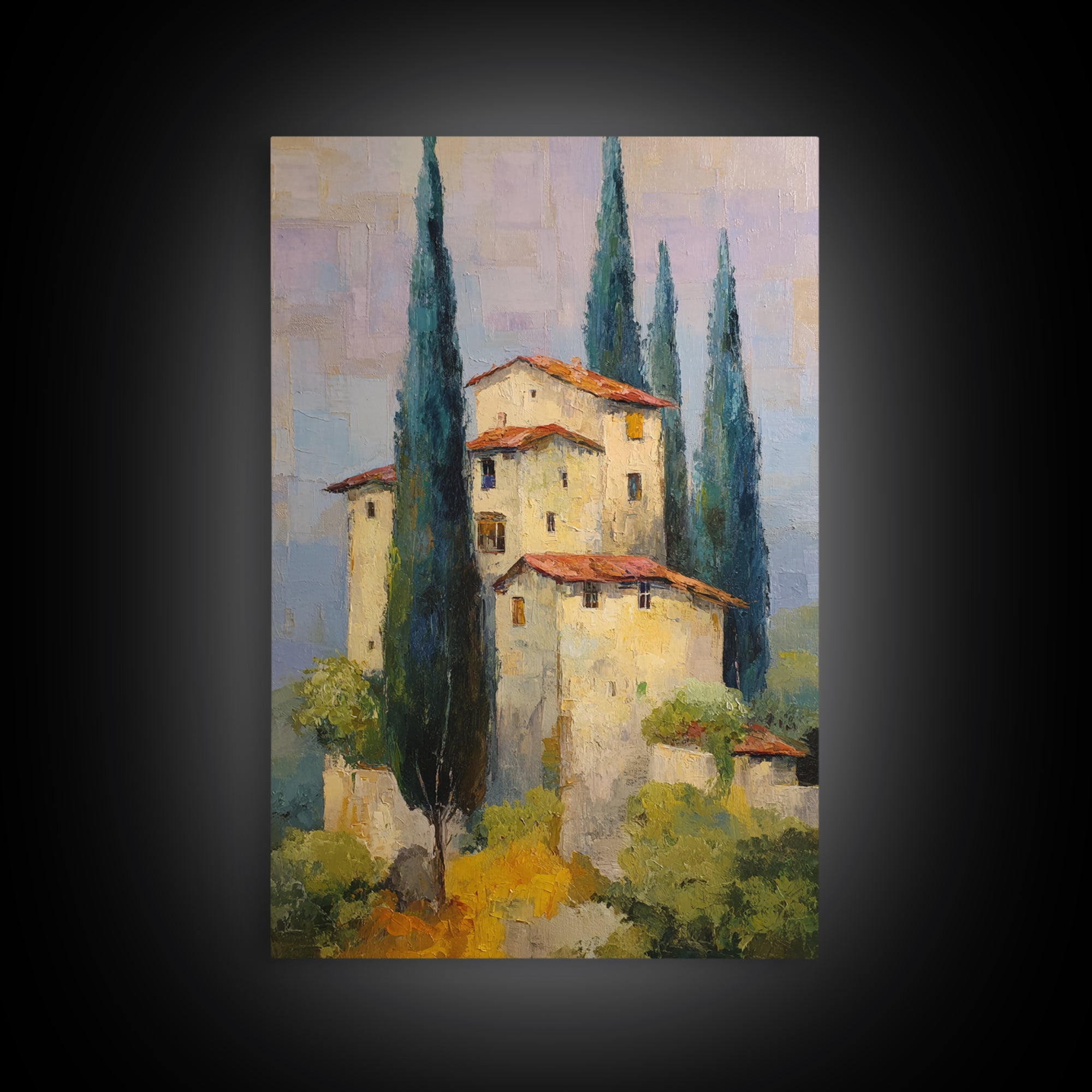 Tuscan Hillside with Cypress Trees and Golden Canvas Print, Italian Villa Art, Wall Decor, Living Room Decor, Fine Art, Villa, IVA-2x3-9