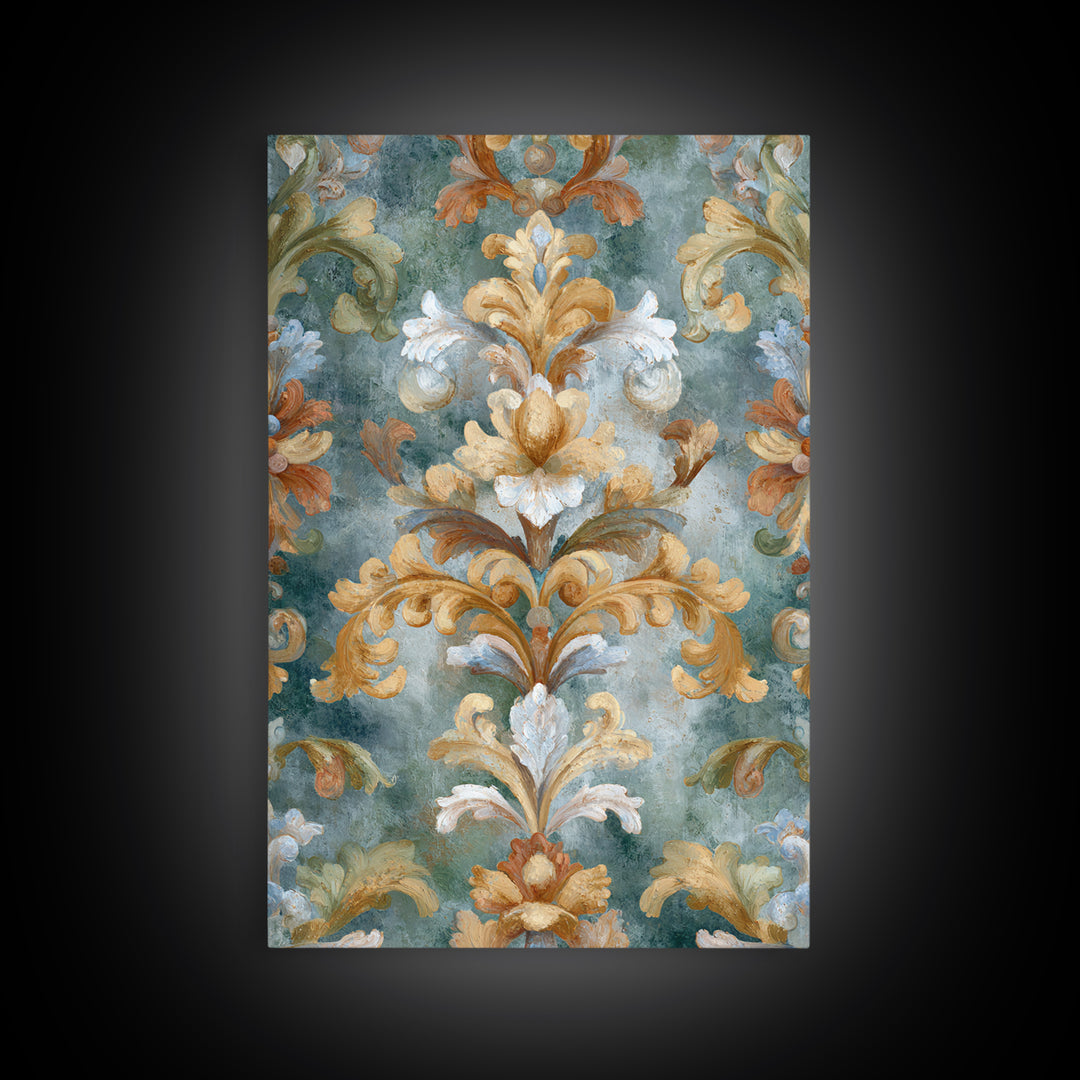 Florentine Floral Ornament Pattern Framed Canvas Print, Italian Villa Art, Room Decor, Living Room Decor, Oil Painting, Villa, IVA-2x3-90
