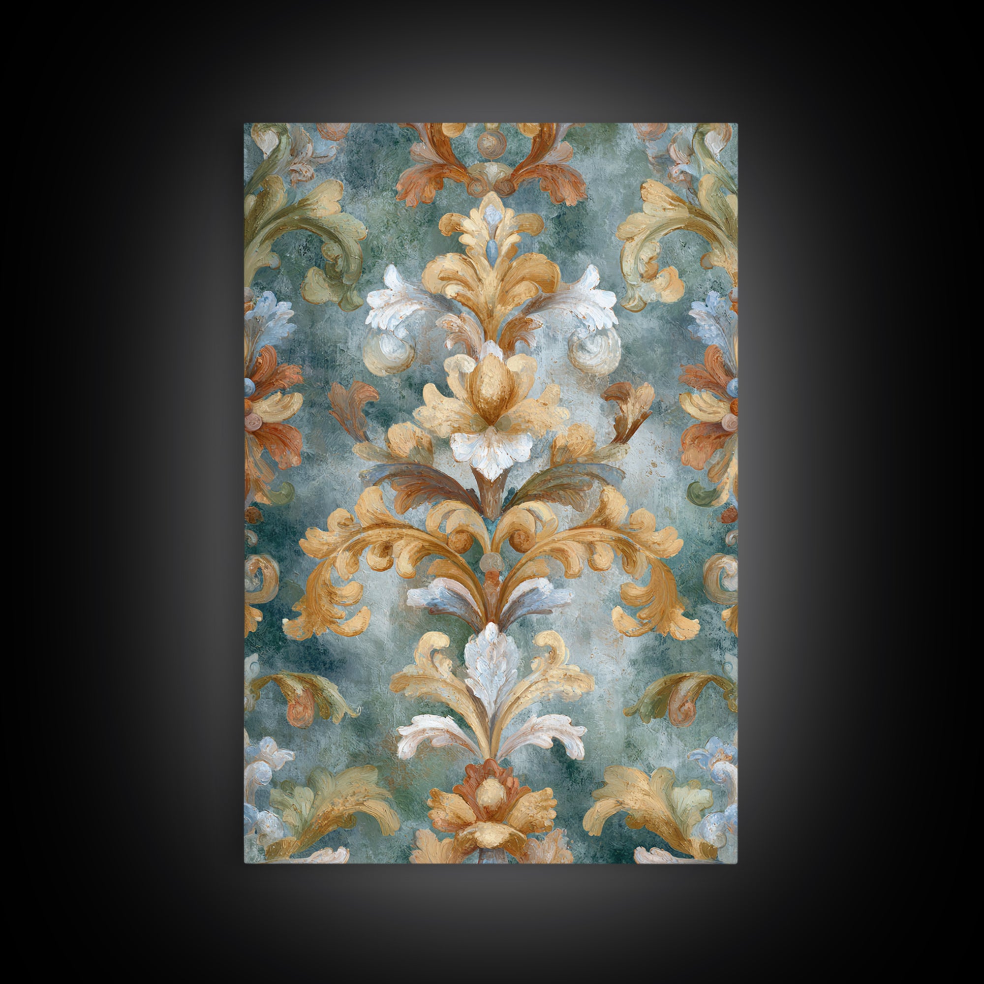 Florentine Floral Ornament Pattern Framed Canvas Print, Italian Villa Art, Room Decor, Living Room Decor, Oil Painting, Villa, IVA-2x3-90