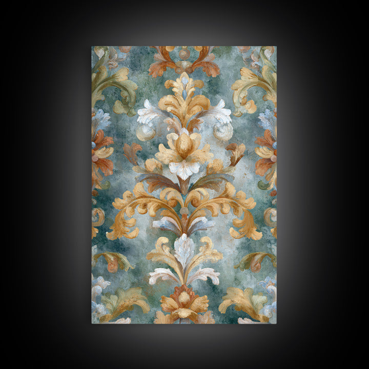Florentine Floral Ornament Pattern Framed Canvas Print, Italian Villa Art, Room Decor, Living Room Decor, Oil Painting, Villa, IVA-2x3-90