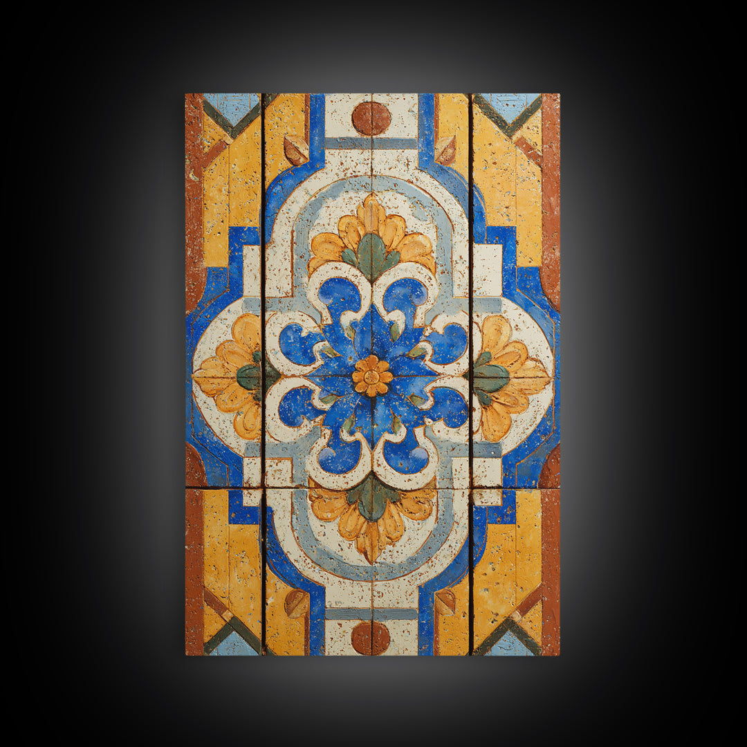 Italian Tile Pattern Framed Canvas Print, Italian Villa Art, Textured Painting, Living Room Decor, Villa, Living Room Wall Art, IVA-2x3-97