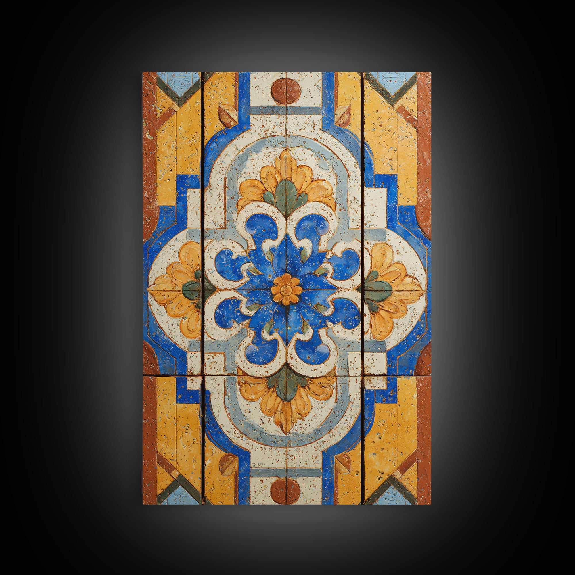 Italian Tile Pattern Framed Canvas Print, Italian Villa Art, Textured Painting, Living Room Decor, Villa, Living Room Wall Art, IVA-2x3-97