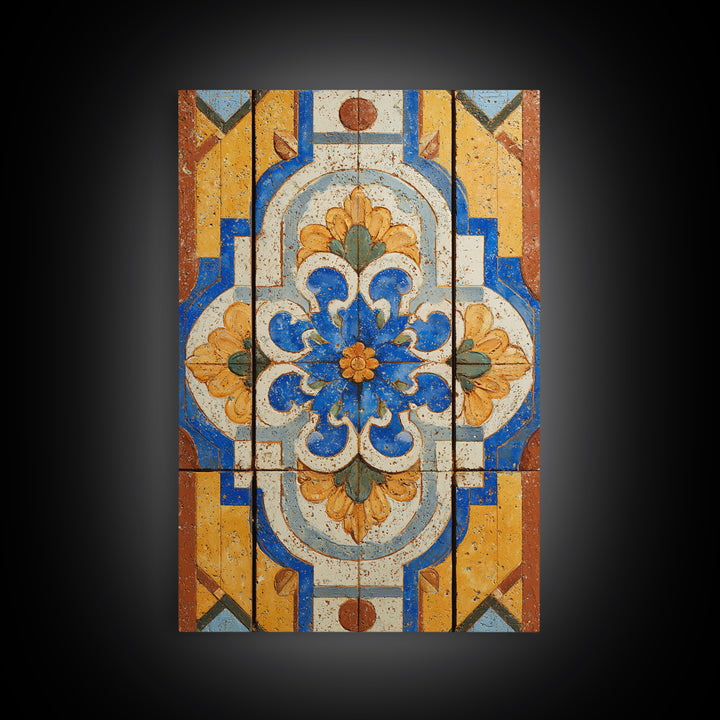 Italian Tile Pattern Framed Canvas Print, Italian Villa Art, Textured Painting, Living Room Decor, Villa, Living Room Wall Art, IVA-2x3-97