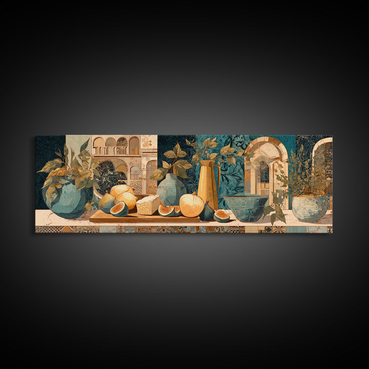 Figs and Cheese on Rustic Wooden Board Framed Canvas Print, Italian Villa Art, Printable Wall Art, Living Room Decor, Villa, IVA-3x1-1
