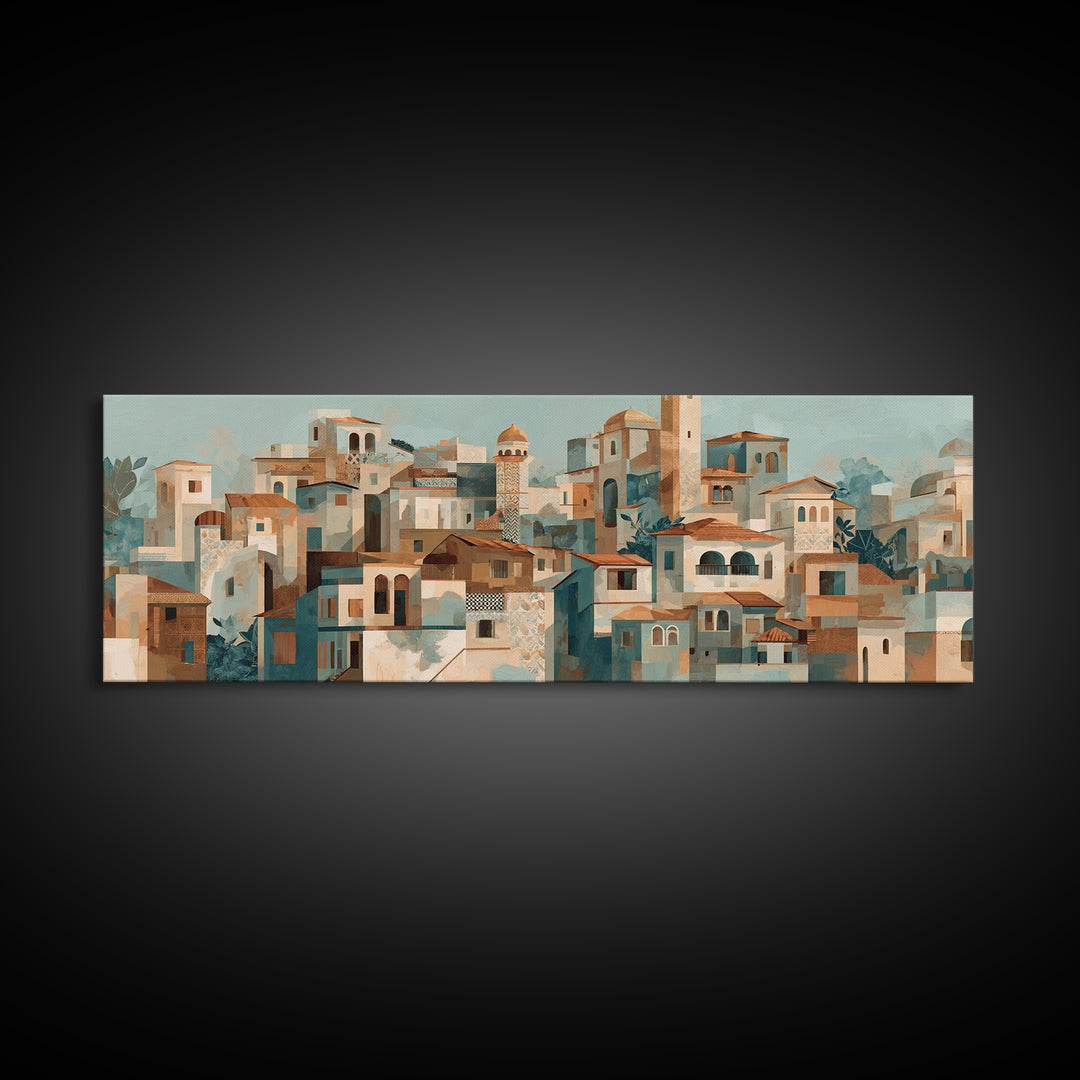 Terracotta Rooftops Against Pale Sky Canvas Print, Italian Villa Art, Neutral Wall Art, Living Room Decor, Fine Art, Villa, IVA-3x1-20